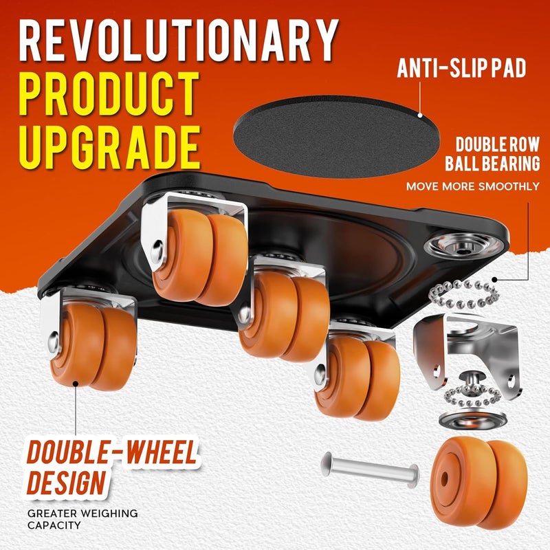 WOUOW Furniture Mover Ultra Plus with 10 Wheels – Upgraded Double-Wheel Design, Carbon Steel Panel Heavy Duty Dolly with Lifter, Max Load 3527 LBS, More Stable & Smoother Moves (6.7×6.7 in) - Image 2